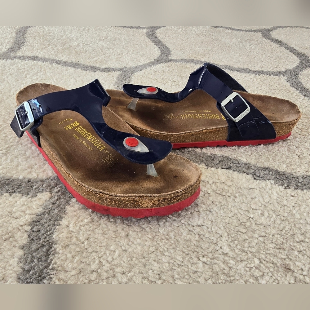 Birkenstock Navy Patent Sandals 39 US 8 8. 1/2